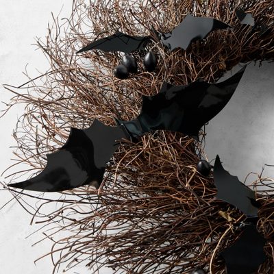 Spooky Bat Halloween Live Wreath, 22"