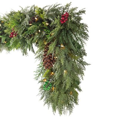 Balsam Hill Winter Evergreen Pre-Lit Faux Wreath & Garland