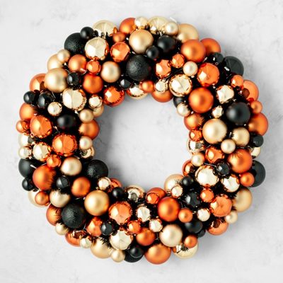 Halloween Bauble Pre-Lit Faux Wreath, 28"